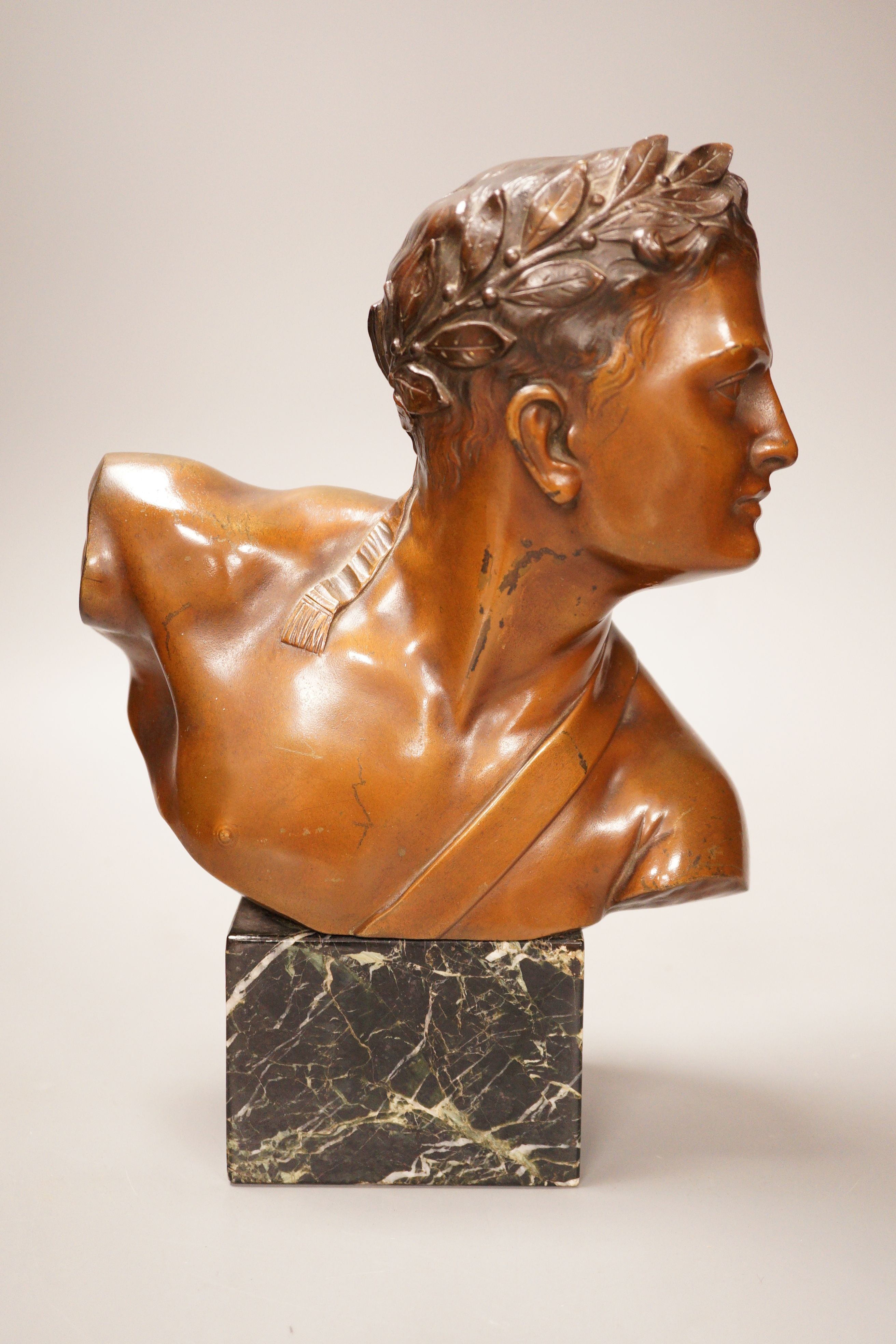Professor Otto Poertzel (1876-1963) - a bronze bust of an Ancient Greek athlete, on marble base, 26cm